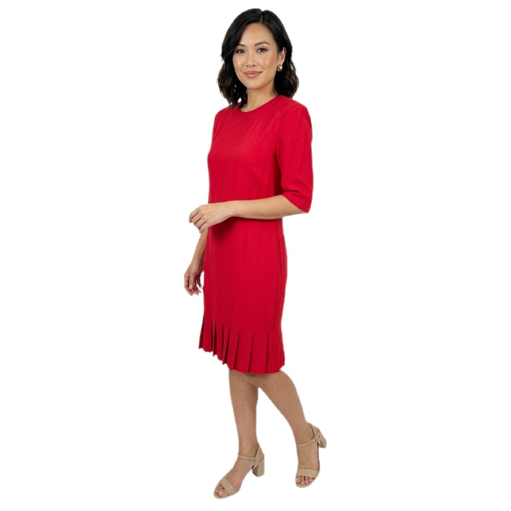 Hampton Dress Co Vintage Red Pleated Drop Waist Shift‎ Dress Petites VTG SKUW700